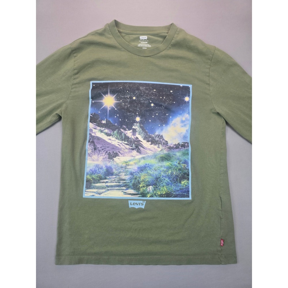 Levi's Cosmic Mountain Graphic Olive Green Long Sleeve Tee - S